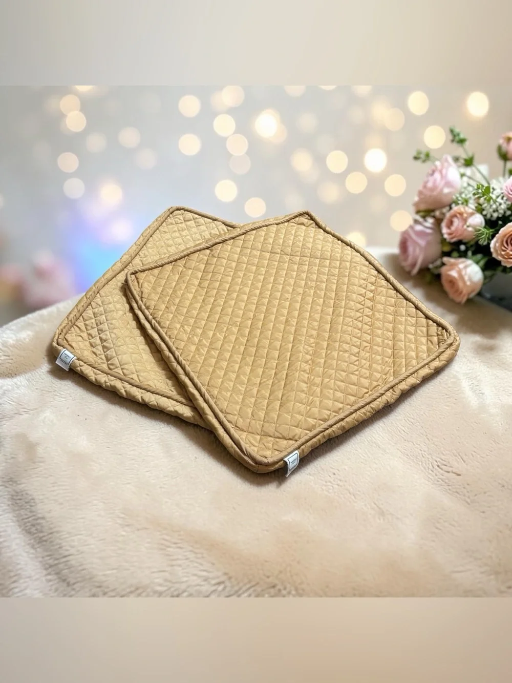 2 Waverly Home Square Quilted Euro Pillow Shams Cushion Style Diamond Gold Camel